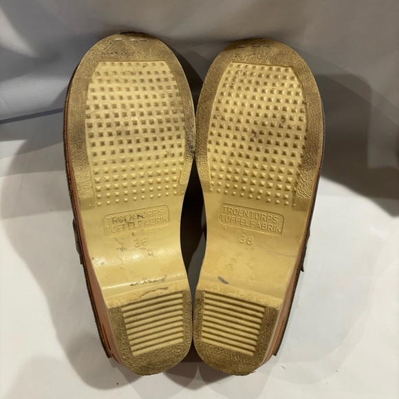 TROENTORP Sz 38 Olive Green Leather Wooden Soles Slip On Clogs - Picture 9 of 12